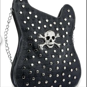 Embossed Guitar Skull Crossbody Sling Shoulder Bag